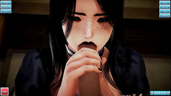 गॉथ कैटगर्ल नौकरानी अपने मालिक की सेवा करती है