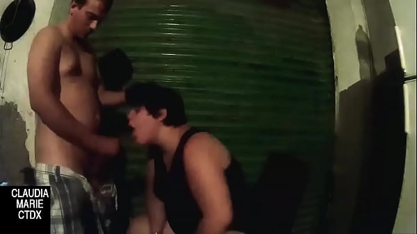 Hard blowjob behind the closed blind