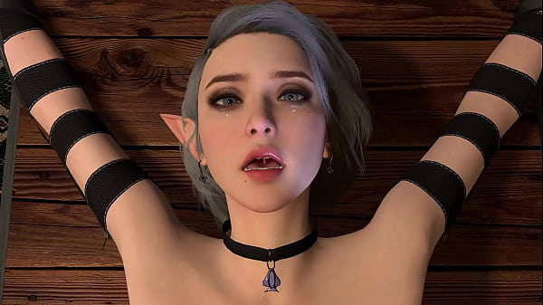 Heiße blonde Elfe mit großen Titten hat einen Bondage-Fetisch