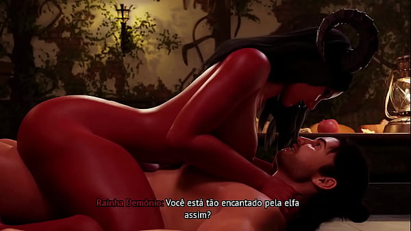 Der freche Dämon sitzt schön da und bekommt einen Cumshot ins Gesicht